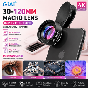 GIAI Clip on 4K HD Macro Lens 30-120mm Optical Glass Phone Camera Lens